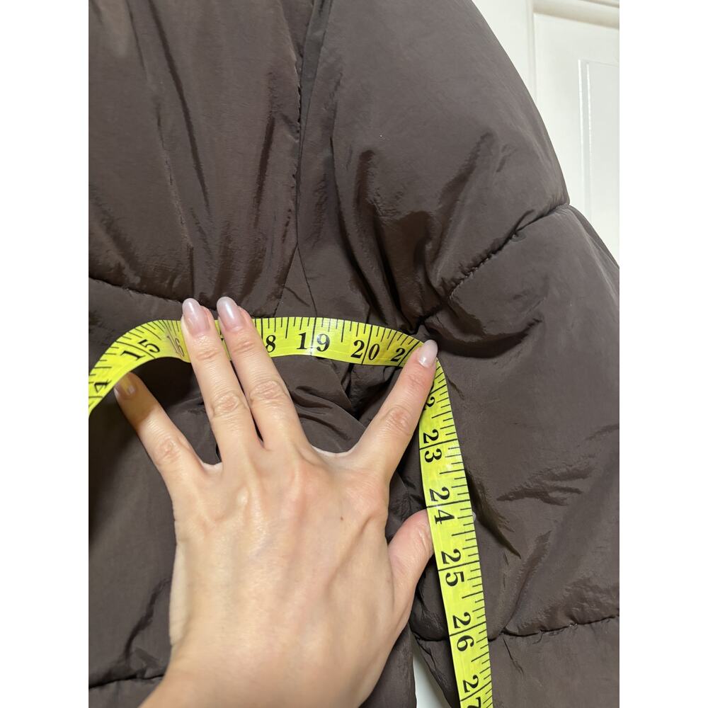 Brown Cropped Puffer Jacket with Hood, Size S - Picture 4 of 6